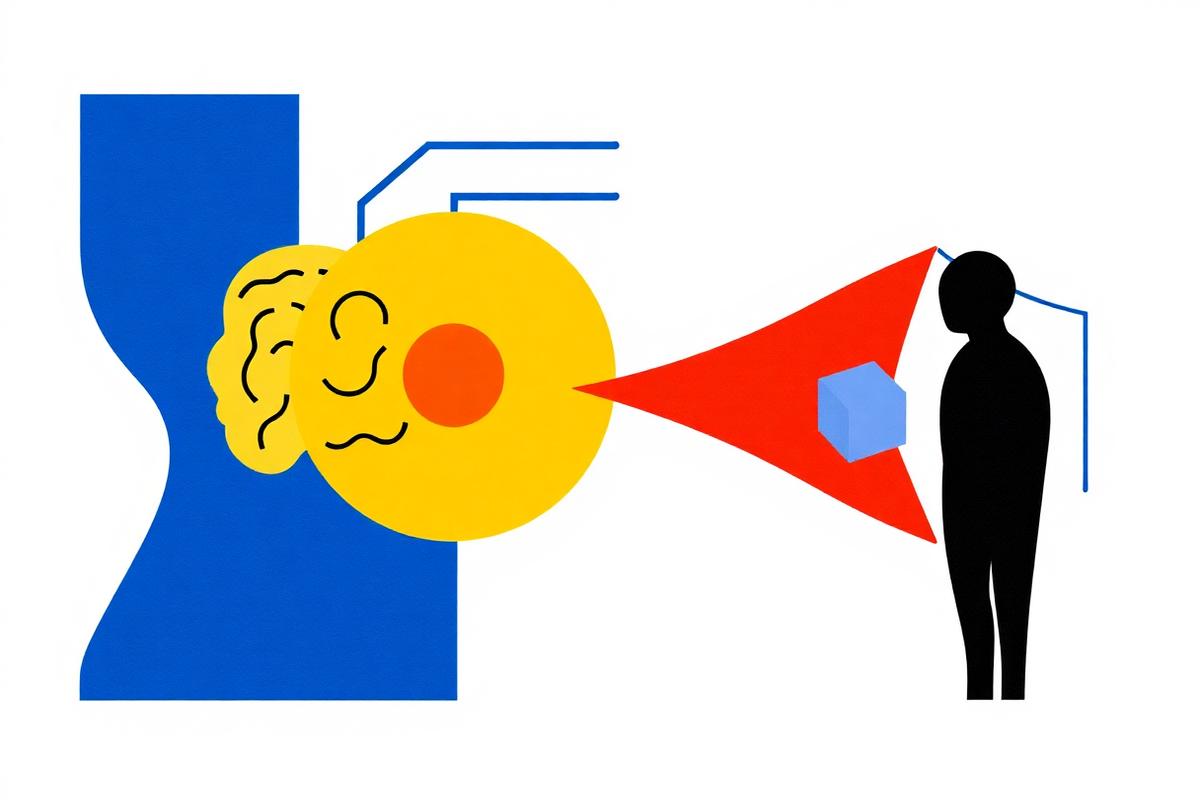 Illustration Bauhaus d'un agent SVI IA en langage naturel
